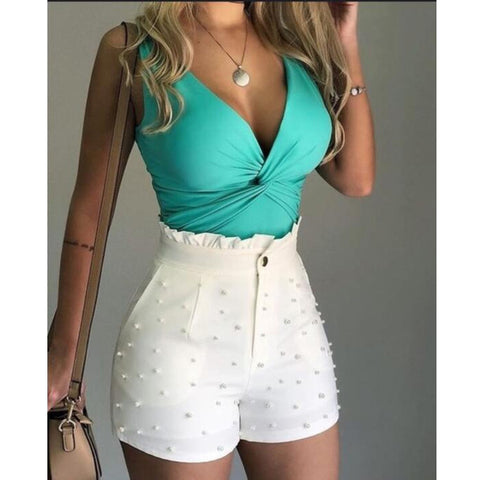 Solid Color Gun Beads Shorts – Explosive Style for Women