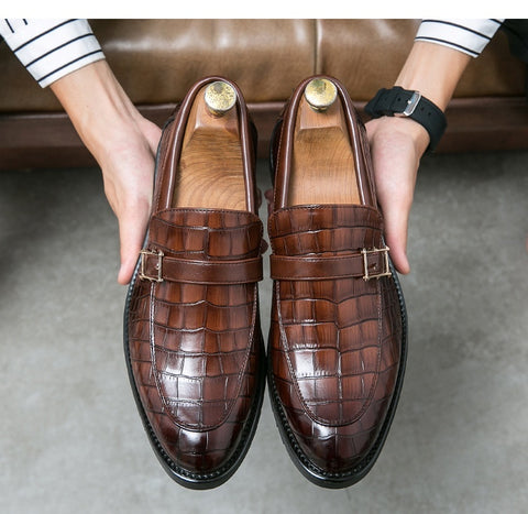 Fashion British Style Buckle Pointed Leather Shoes