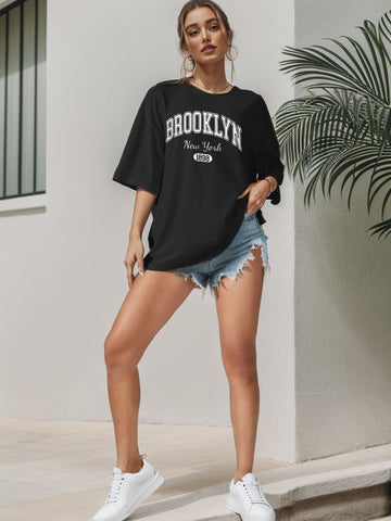 Women's Casual Printed T-Shirt – Drop Shoulder Summer Style