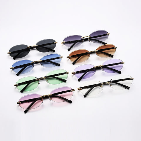 Trimming Oval Frame Sunglasses Frameless Hot Girl Sunglasses
