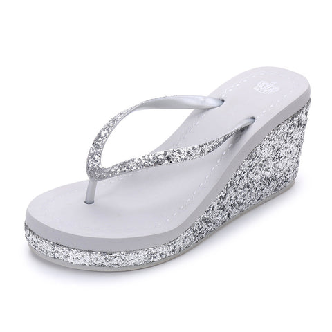 Summer Sequins Rhinestone Women's High Heel Slippers