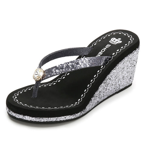 Summer Sequins Rhinestone Women's High Heel Slippers
