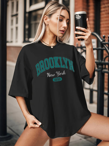 Women's Casual Printed T-Shirt – Drop Shoulder Summer Style